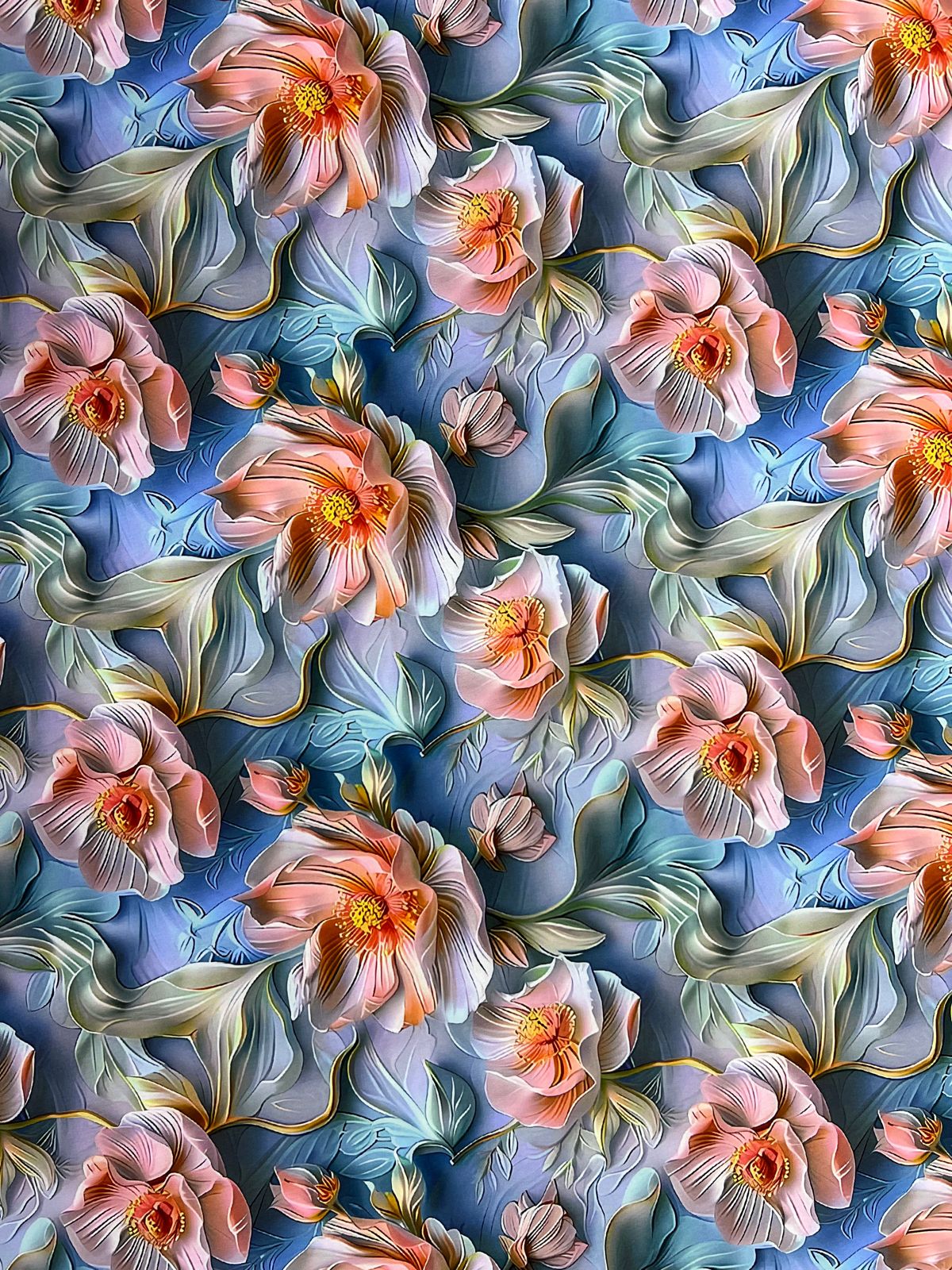 Tela Seda Mango 3D Diseño de Flores X Metro.