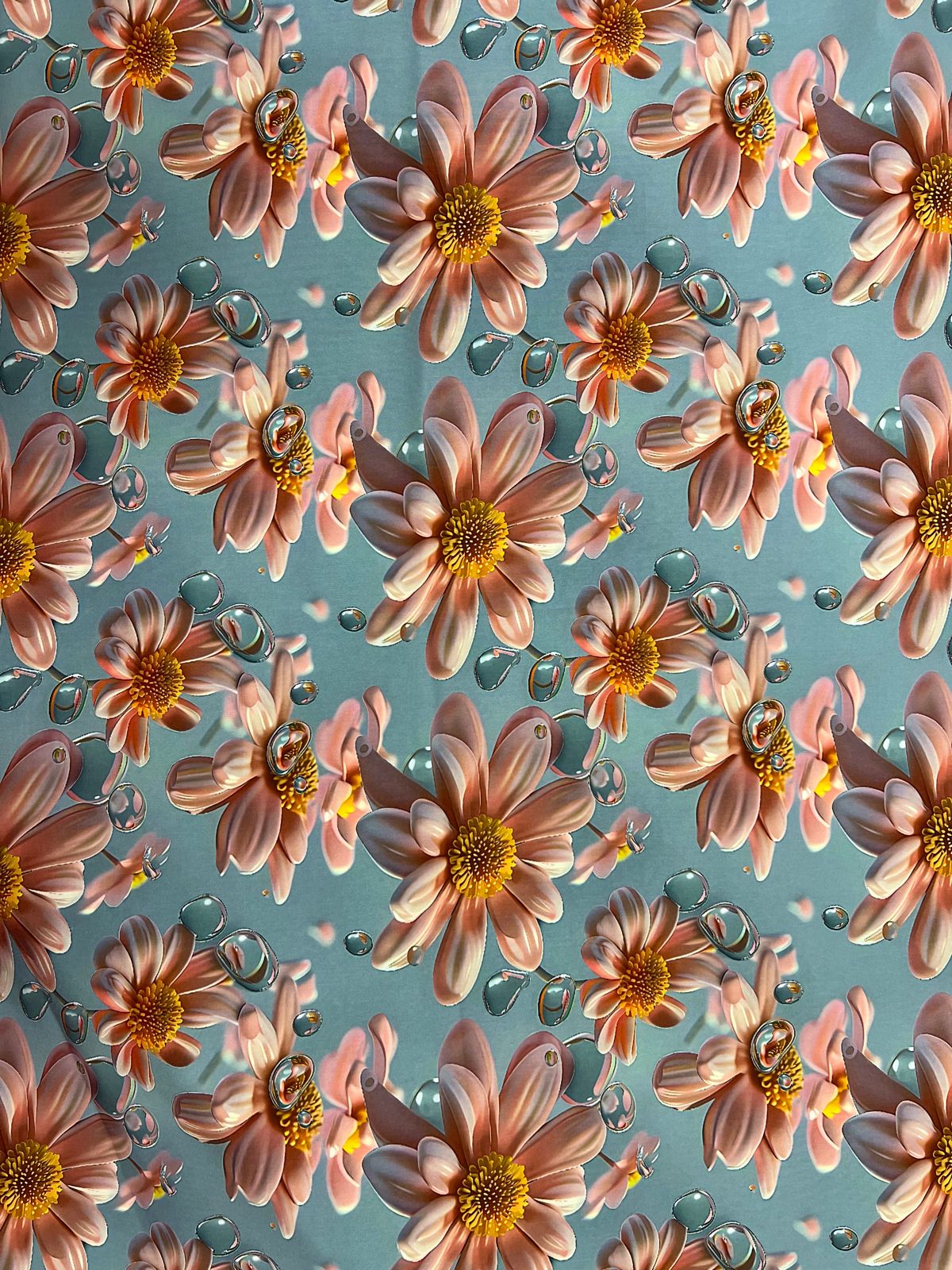 Tela Seda Mango 3D Diseño de Flores X Metro.