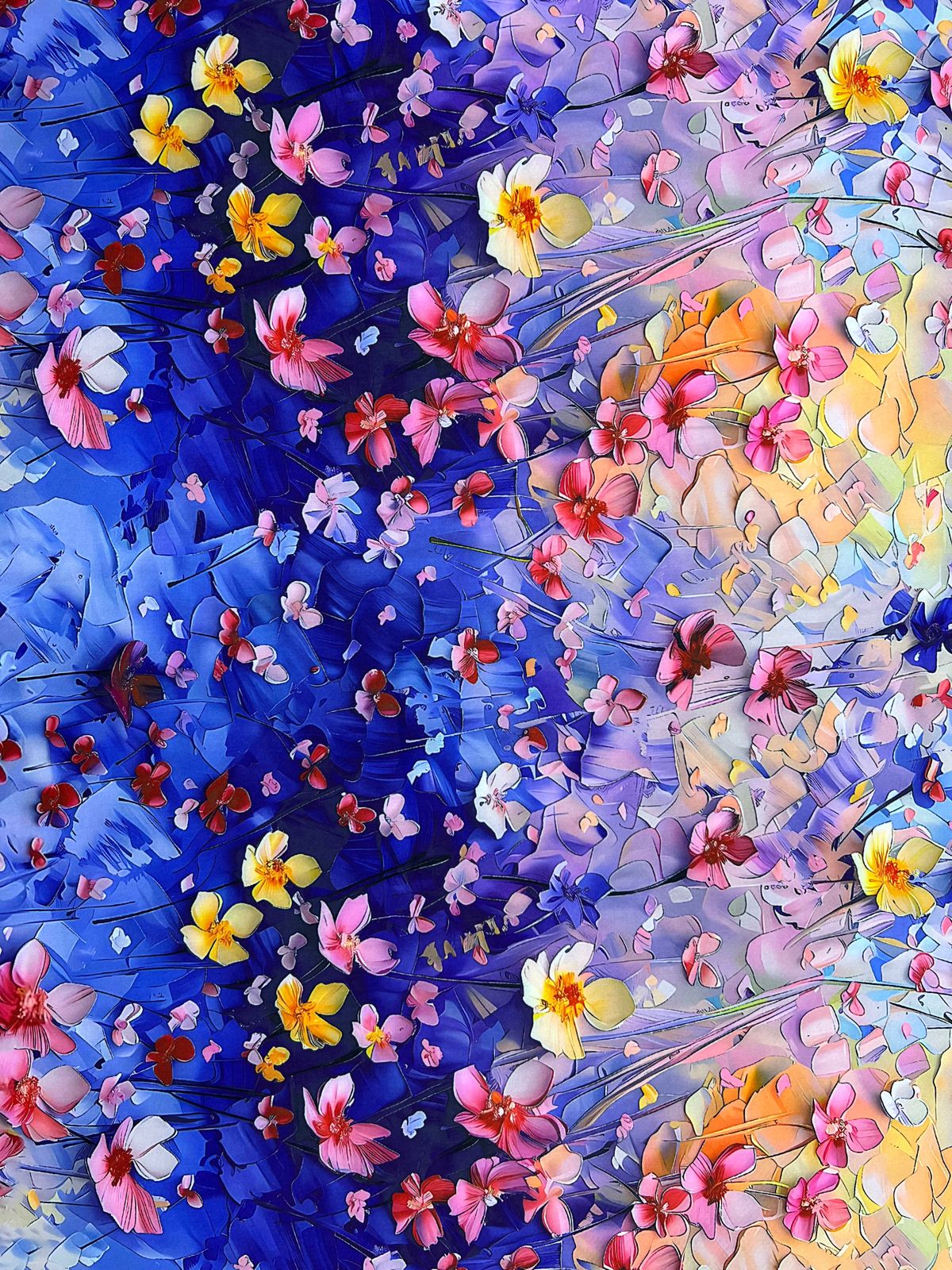 Tela Seda Mango 3D Diseño de Flores X Metro.