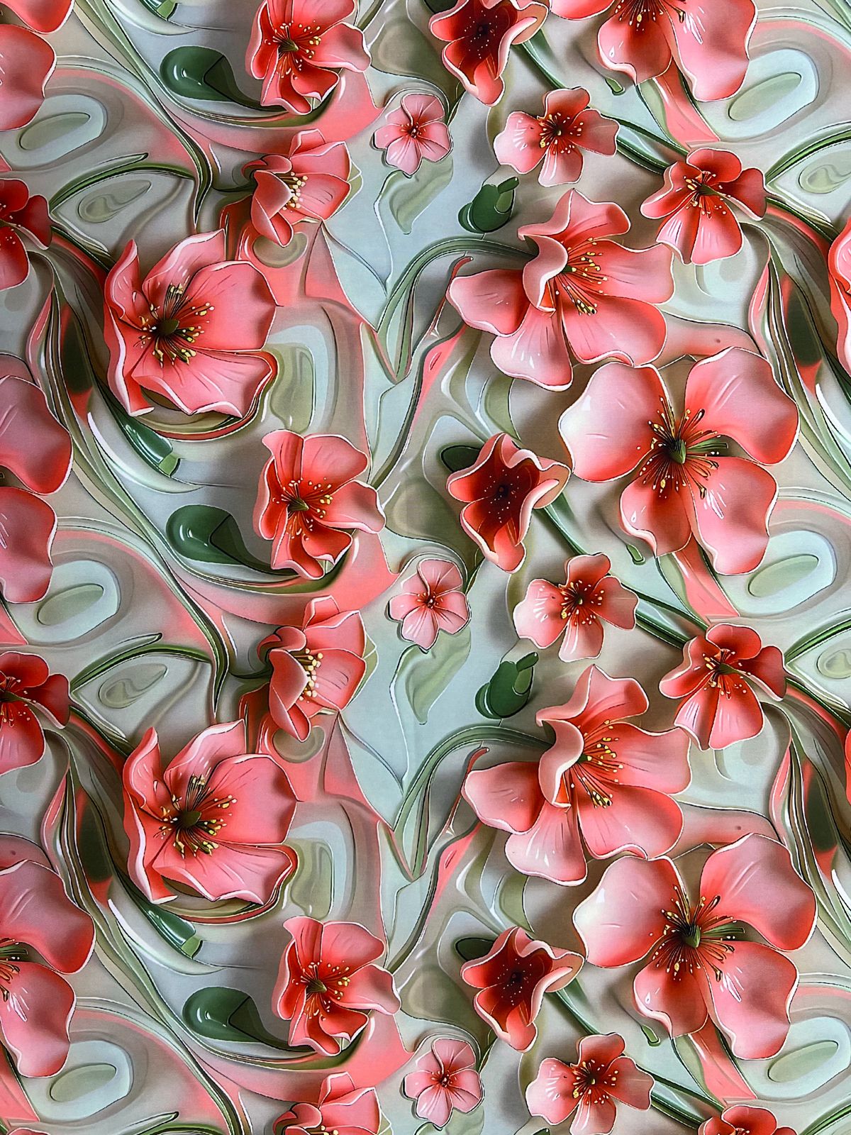 Tela Seda Mango 3D Diseño de Flores X Metro