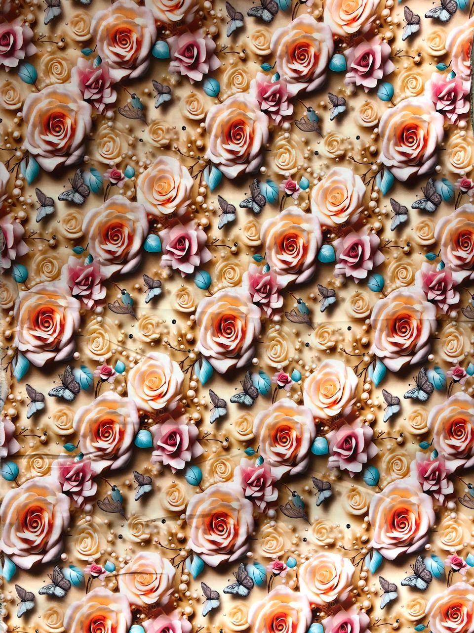 Tela Chalis 3D Diseño Flores X Metro.