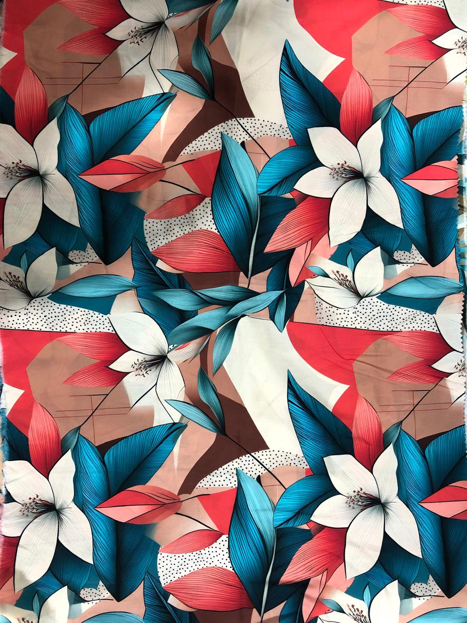 Tela Chalis Rayón Estampado botánico X Metro.