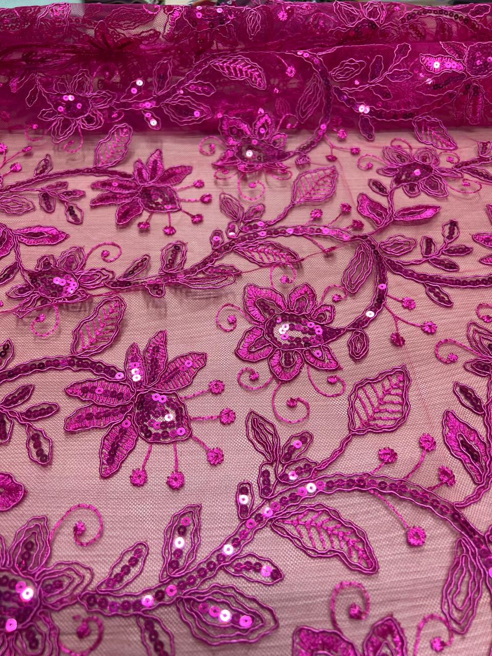 Tela Chantilly Con Lentejuela X Metro.