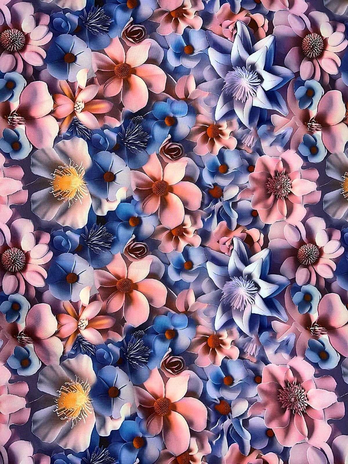 Tela Seda Mango 3D Diseño de Flores X Metro